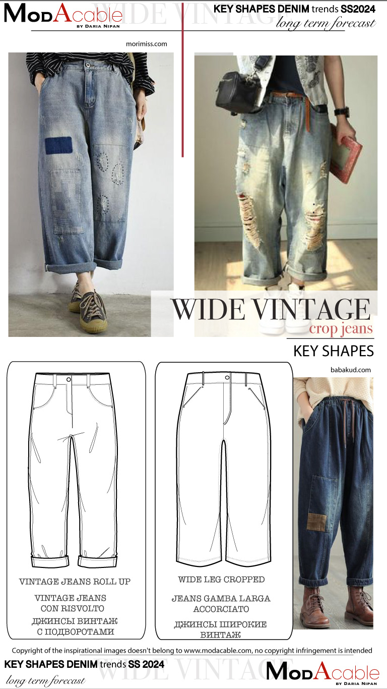 PE24 Wide vintage tendenza denim 