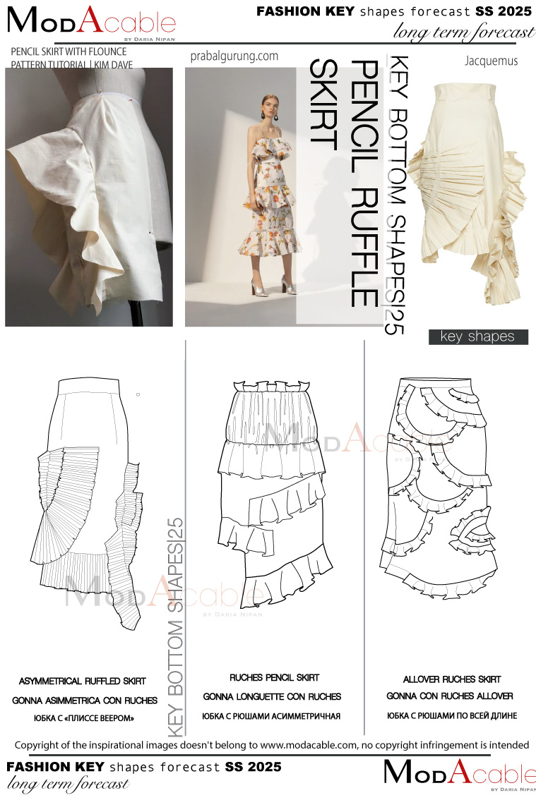 PE 25 silhouette gonna Longuette con ruches